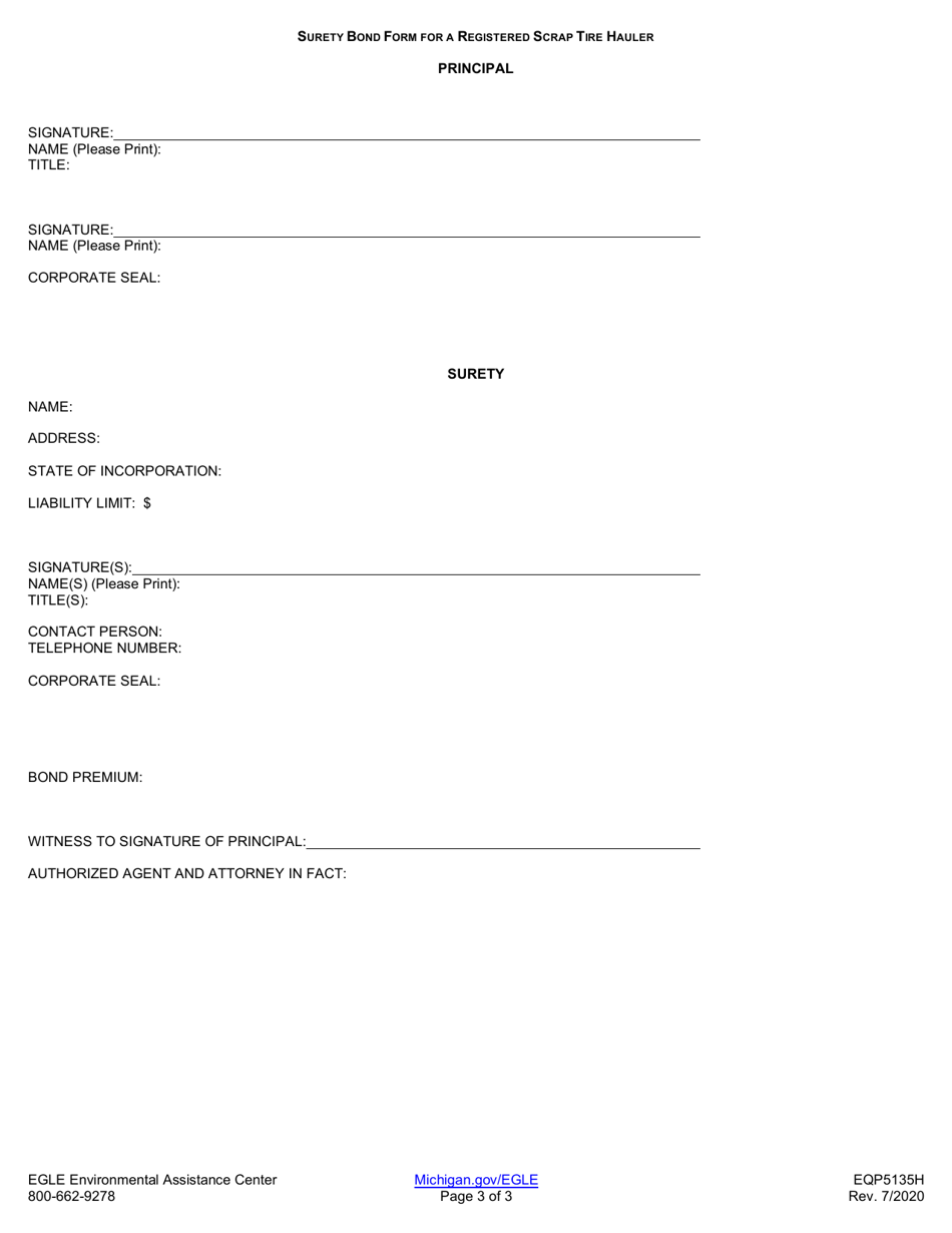 Form EQP5135H Surety Bond Form for a Registered Scrap Tire Hauler - Michigan, Page 3