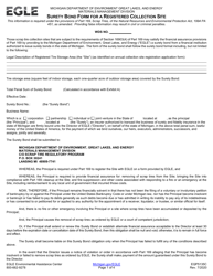 Document preview: Form EQP5135C Surety Bond Form for a Registered Collection Site - Michigan