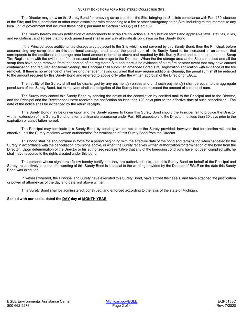 Form EQP5135C Surety Bond Form for a Registered Collection Site - Michigan, Page 2