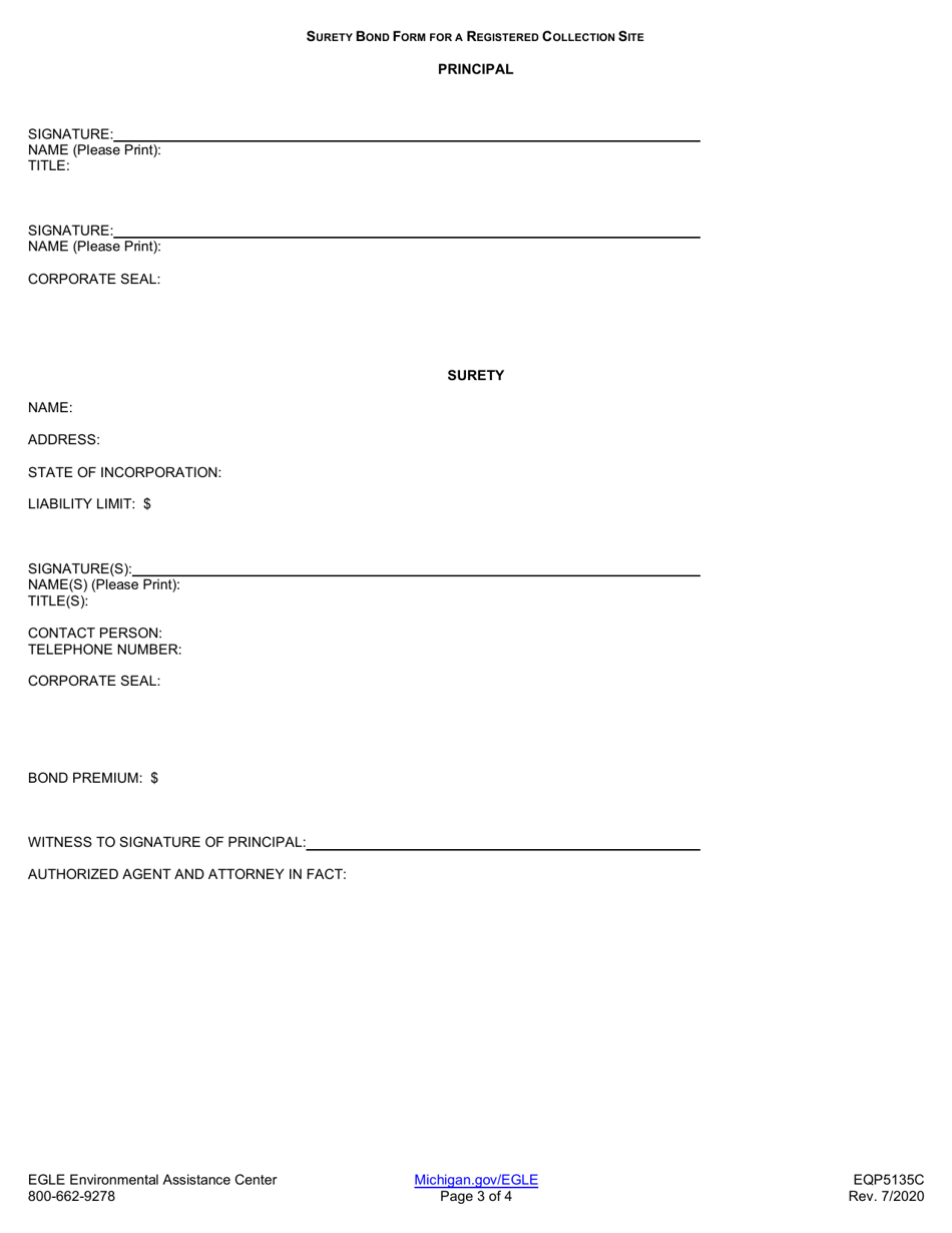 Form EQP5135C Surety Bond Form for a Registered Collection Site - Michigan, Page 3