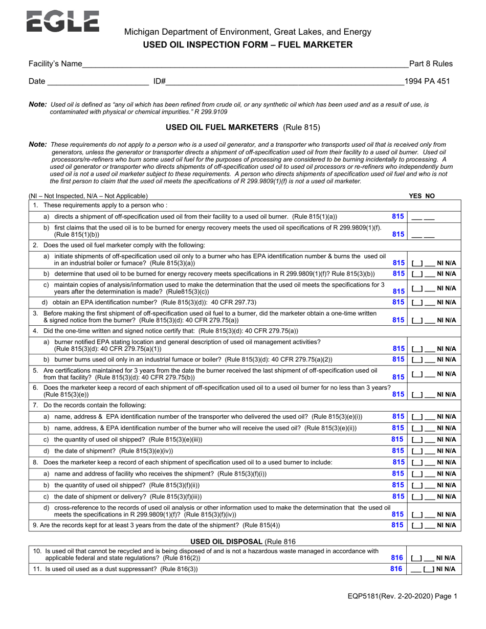 Form EQP5181 Fill Out, Sign Online and Download Printable PDF