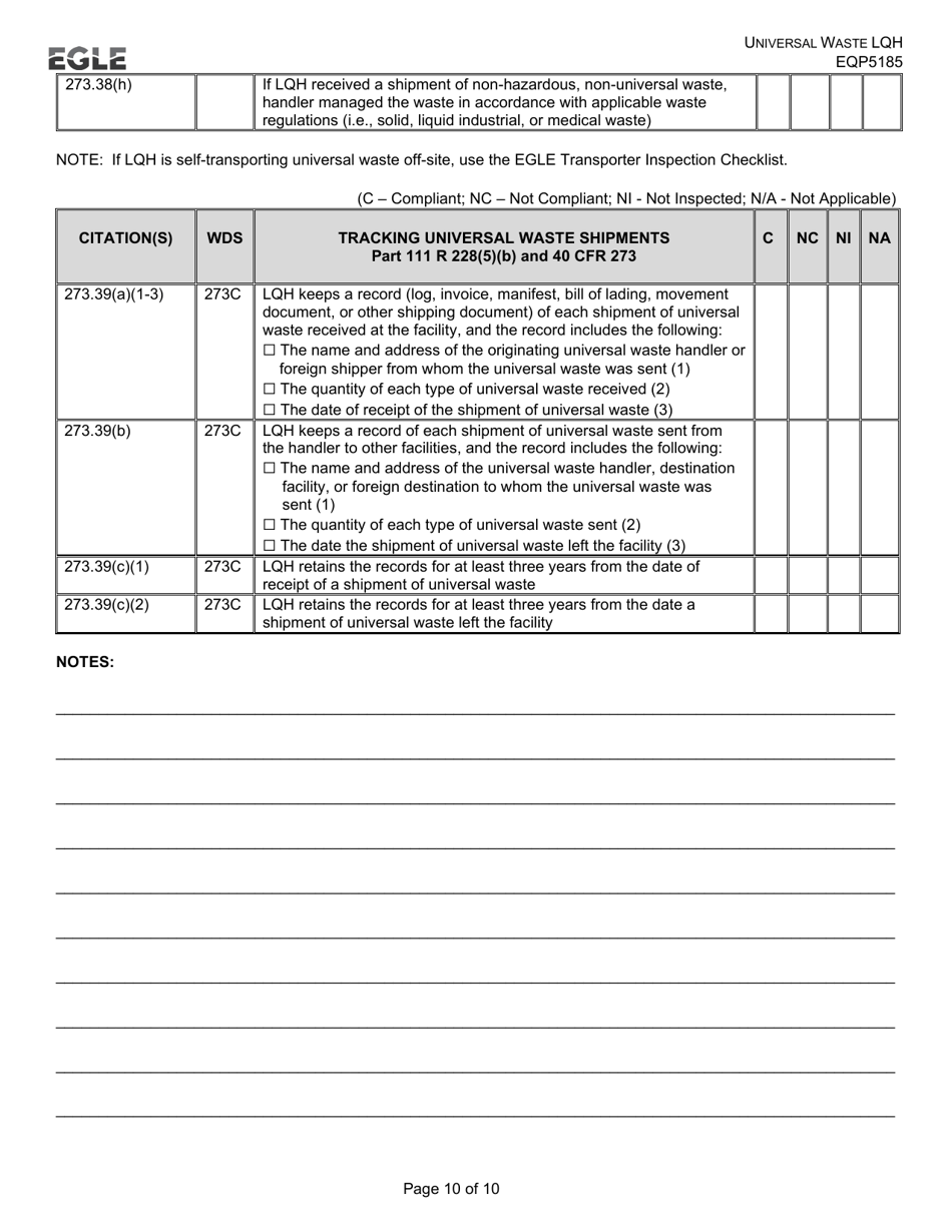 Form EQP5185 Universal Waste Large Quantity Handler - Michigan, Page 10