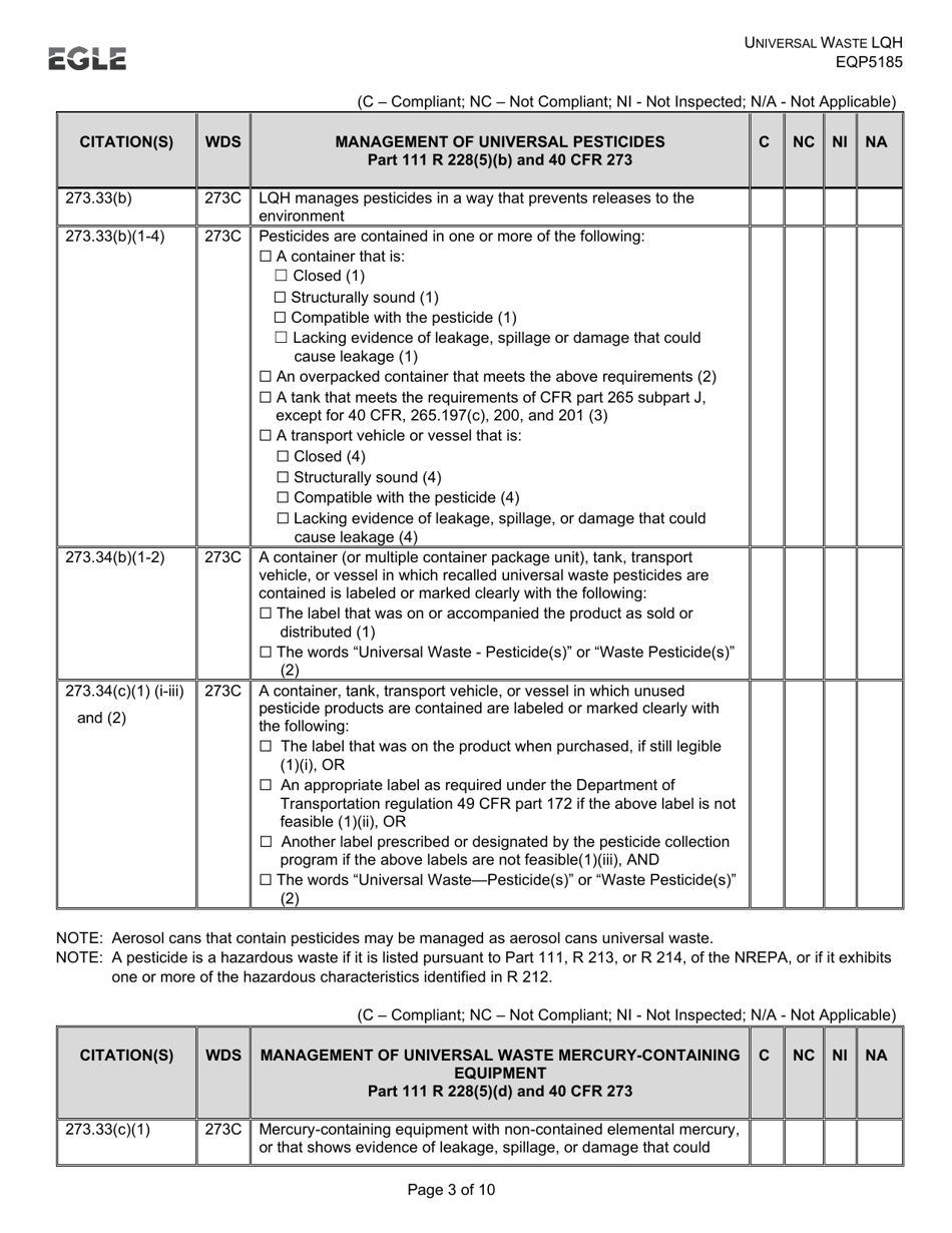 Form EQP5185 Universal Waste Large Quantity Handler - Michigan, Page 3