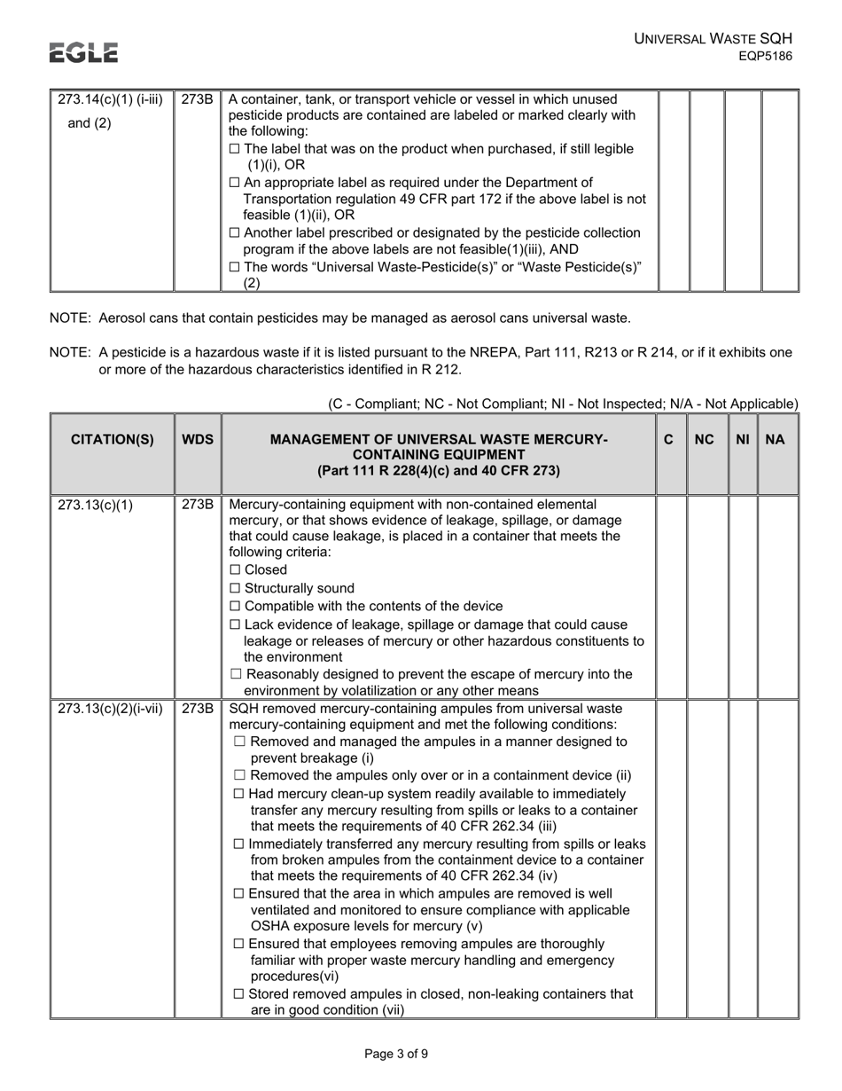 Form EQP5186 Universal Waste Small Quantity Handler - Michigan, Page 3