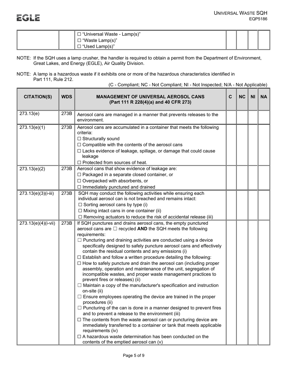 Form EQP5186 Universal Waste Small Quantity Handler - Michigan, Page 5