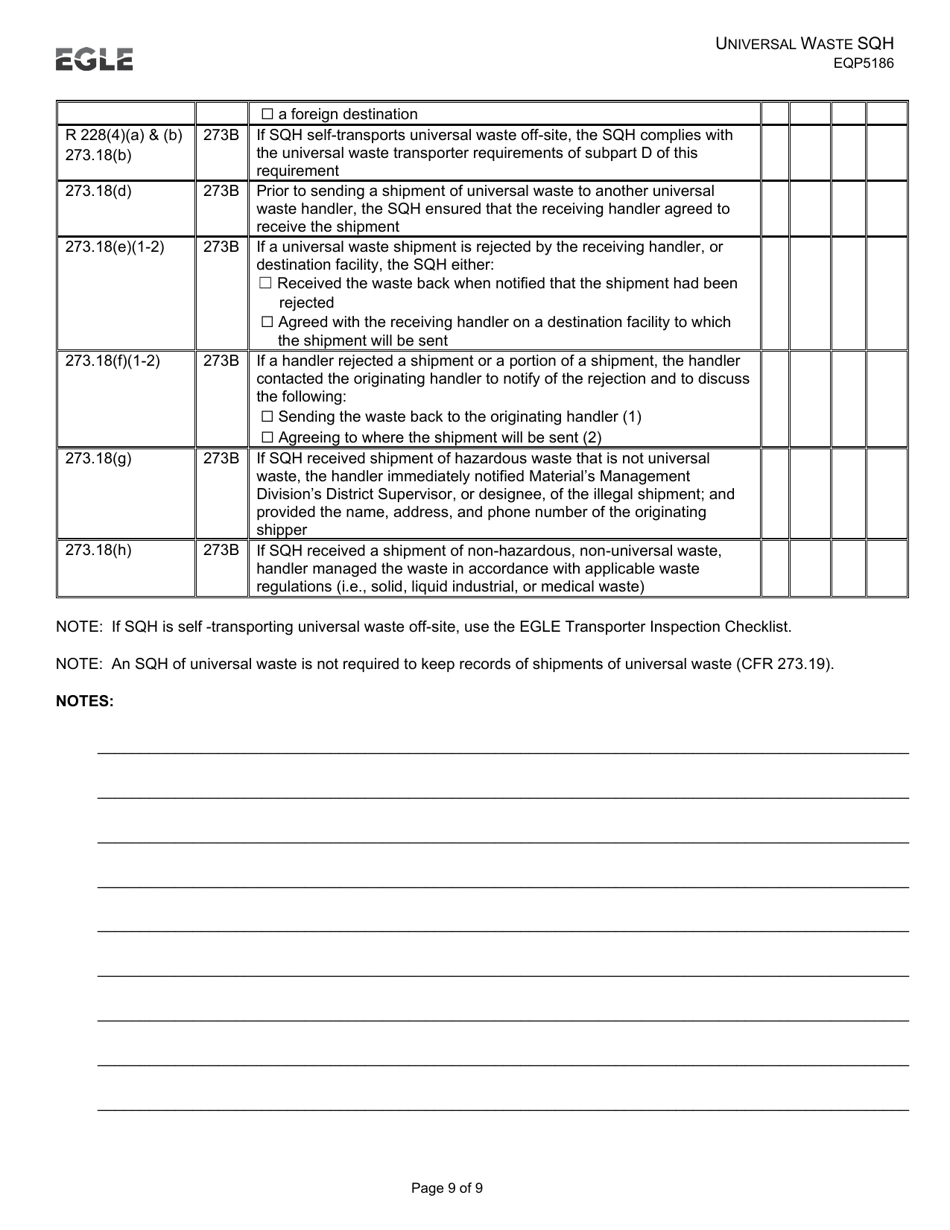 Form EQP5186 Universal Waste Small Quantity Handler - Michigan, Page 9