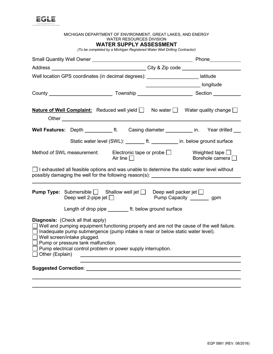 Form EQP5881 Water Supply Assessment - Michigan, Page 1