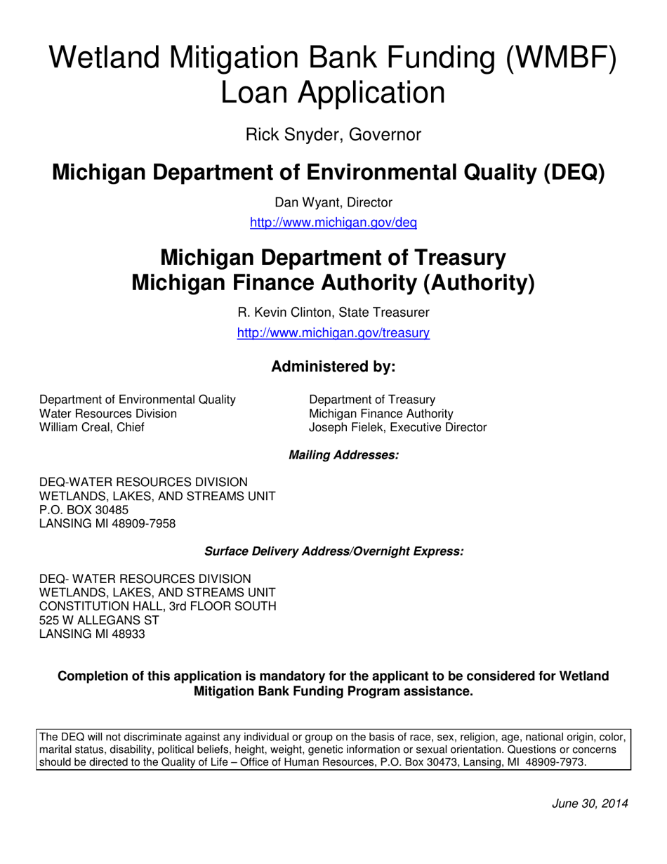 Wetland Mitigation Bank Funding (Wmbf) Loan Application - Michigan, Page 1