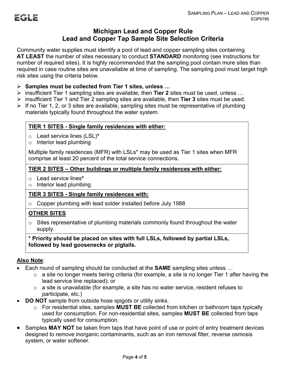 Form EQP6785 Sampling Plan - Lead and Copper - Michigan, Page 4