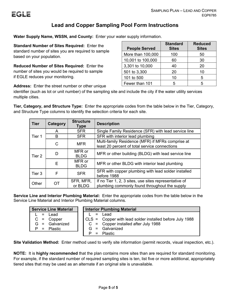 Form EQP6785 Sampling Plan - Lead and Copper - Michigan, Page 5