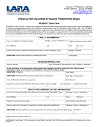 Document preview: Resident Donation - Program for Utilization of Unused Prescription Drugs - Michigan