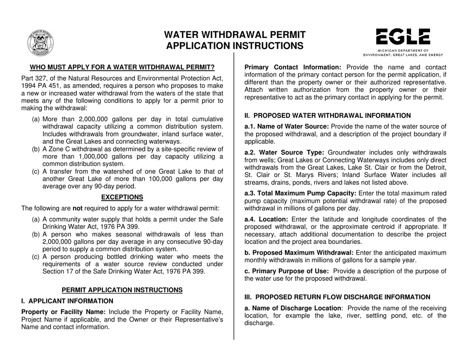 Form EQP5947 Water Withdrawal Permit Application - Michigan, Page 1