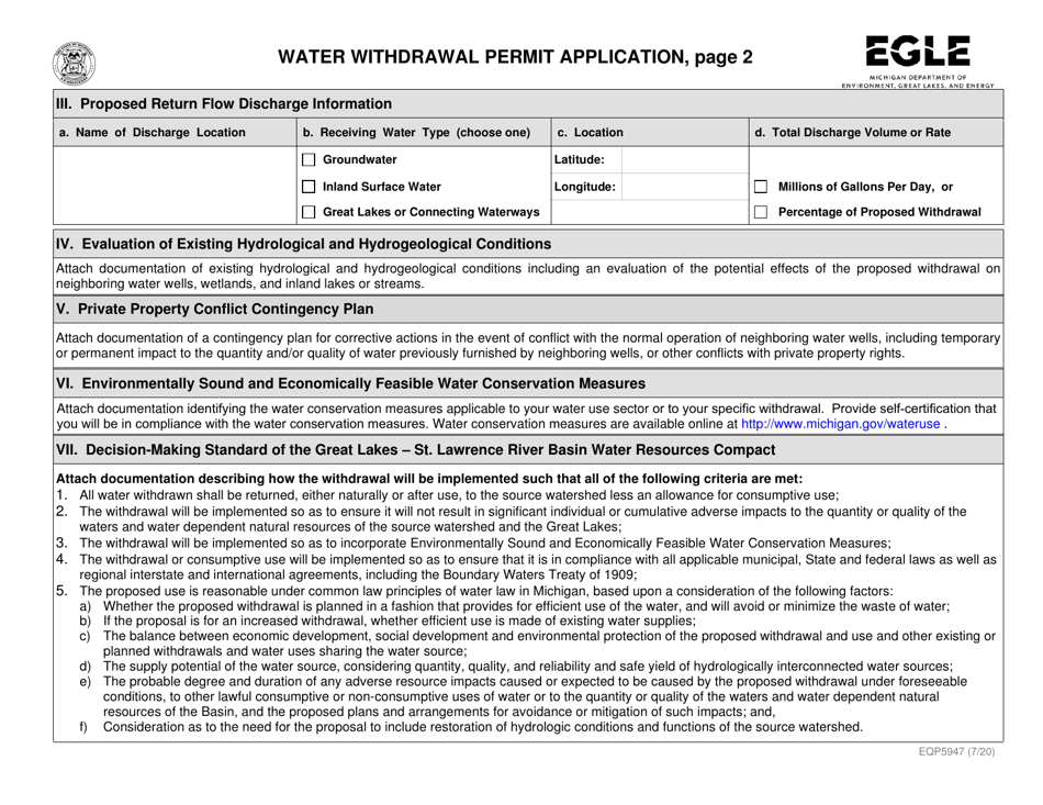 Form EQP5947 Water Withdrawal Permit Application - Michigan, Page 4