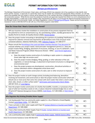 Document preview: Form EQP3580 Permit Information Checklist for Farming Operations - Michigan