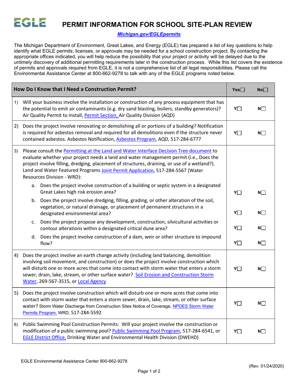 Permit Information Checklist for Schools - Michigan, Page 1