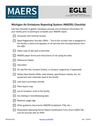 Document preview: Michigan Air Emissions Reporting System (Maers) Checklist - Michigan