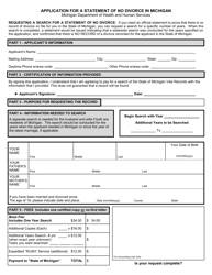 Document preview: Form DCH-0569-NO DIV Application for a Statement of No Divorce in Michigan - Michigan