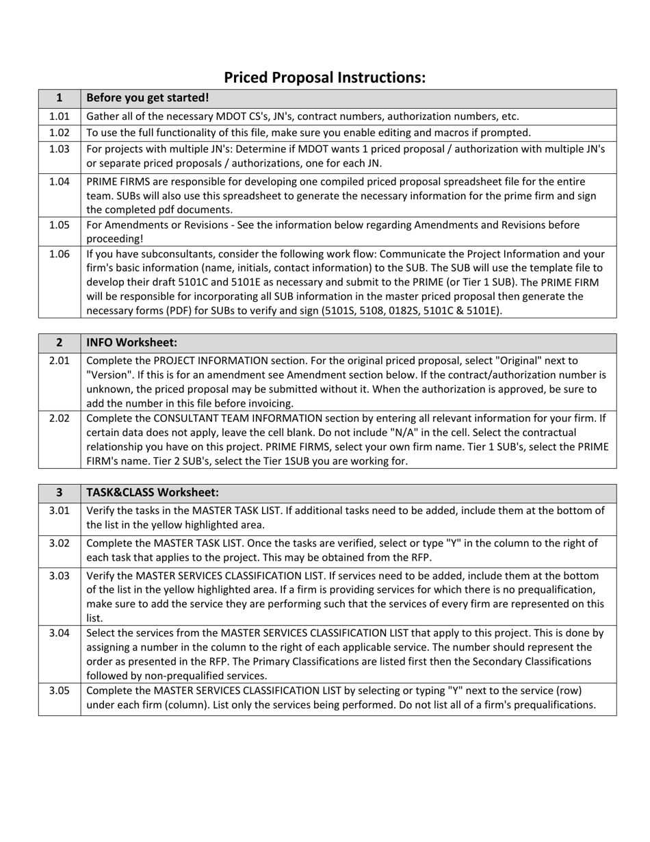 Priced Proposal Instructions - Michigan, Page 1