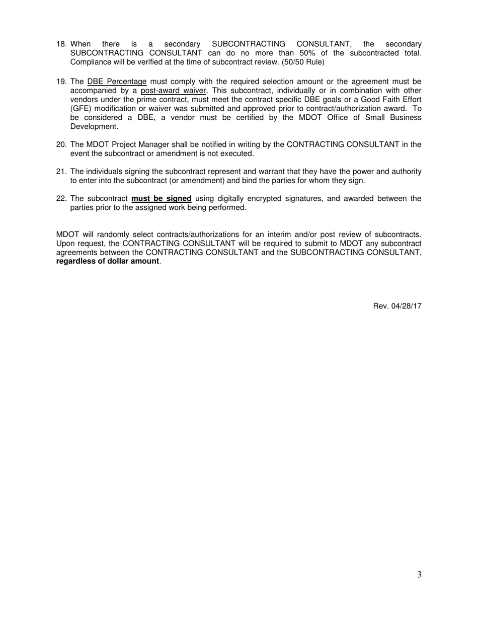 Subcontract Checklist and Payment Examples - Michigan, Page 3