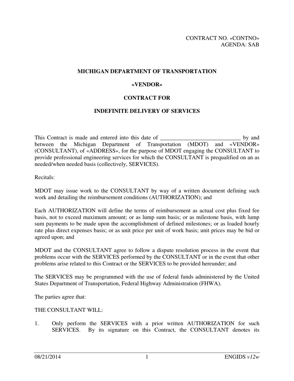 Vendor Contract for Indefinite Delivery of Services - Michigan, Page 1