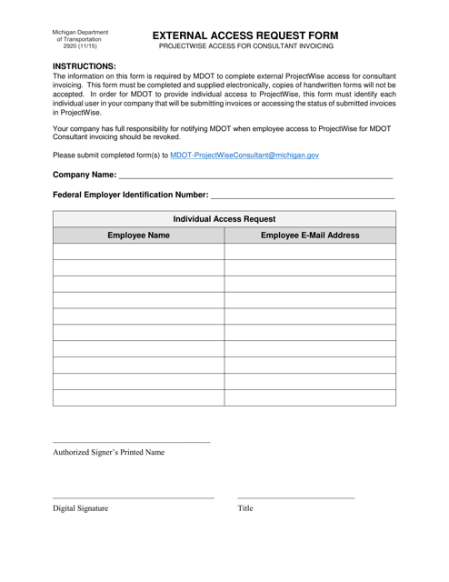 Form 2920 External Access Request Form - Michigan