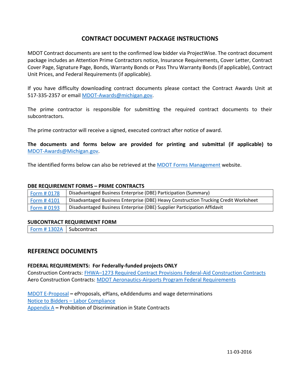 Contract Document Package Instructions - Michigan, Page 1