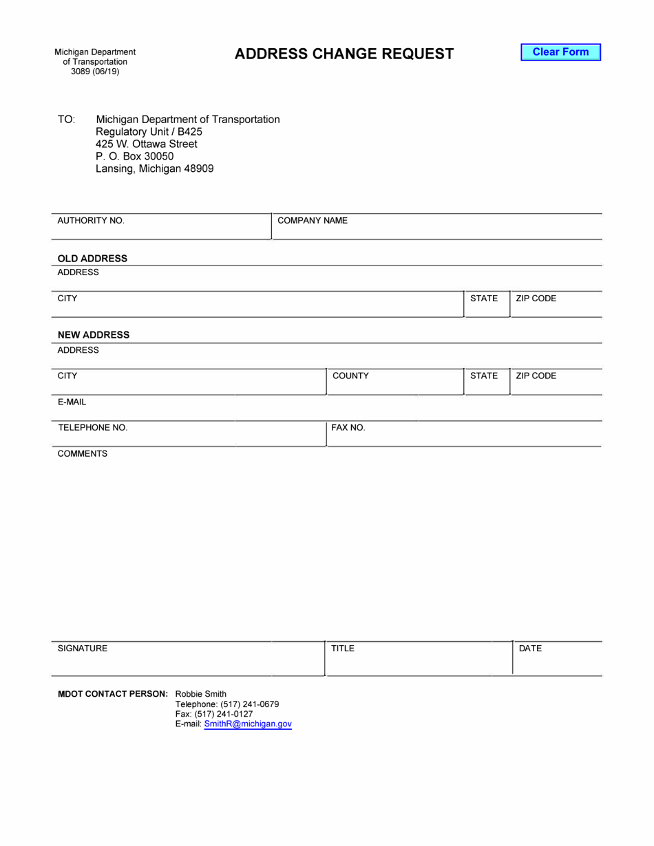 Form 3089 Address Change Request - Michigan, Page 1