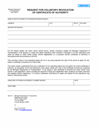 Form 3043 &quot;Request for Voluntary Revocation of Certificate of Authority&quot; - Michigan
