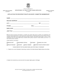 Document preview: Application for Recipient Rights Advisory Committee Membership - Michigan