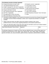 Form DHS-942 School Notification and Education Records Release - Michigan, Page 2