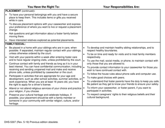 Form DHS-5307 Rights and Responsibilities for Children and Youth in Foster Care - Michigan, Page 2