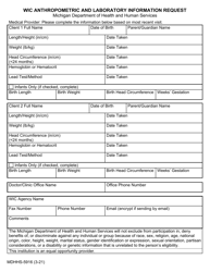 Form MDHHS-5916 &quot;Wic Anthropometric and Laboratory Information Request&quot; - Michigan
