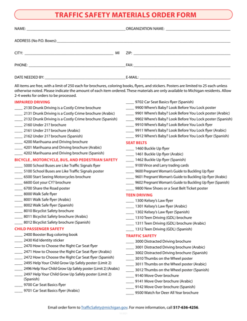 Traffic Safety Materials Order Form - Michigan Download Pdf