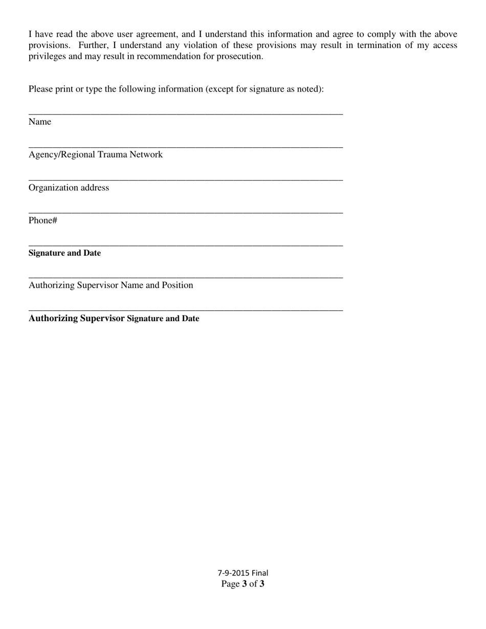 Michigan Trauma Registry User Agreement - Michigan, Page 3