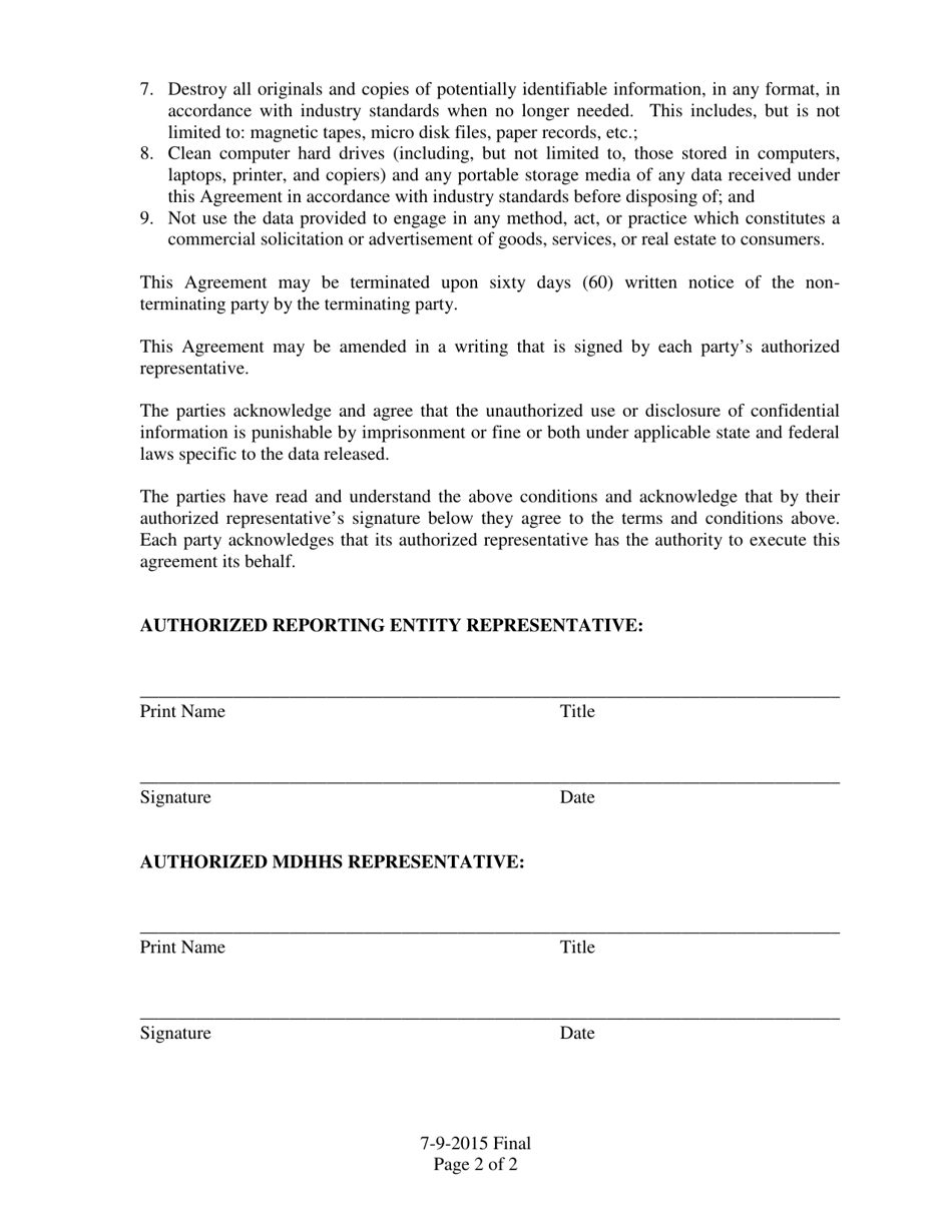 Michigan Data Use and Nondisclosure Agreement Concerning the