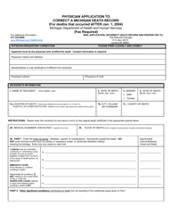 Document preview: Form DCH-0862 Physician Application to Correct a Michigan Death Record (For Deaths That Occurred After Jan. 1, 2004) - Michigan
