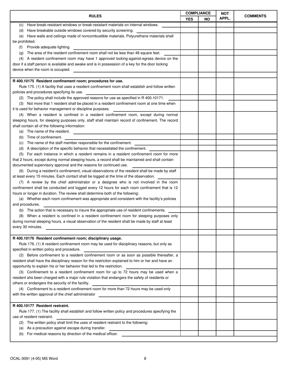 Form OCAL-3091 Court Operated Facility Compliance Record - Michigan, Page 8