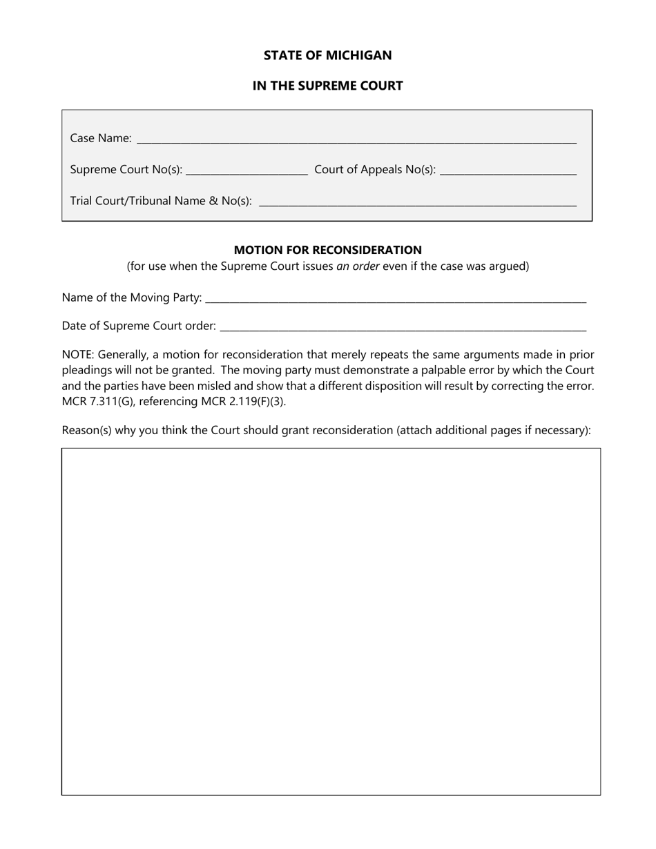 Michigan Motion For Reconsideration Fill Out Sign Online And Download Pdf Templateroller