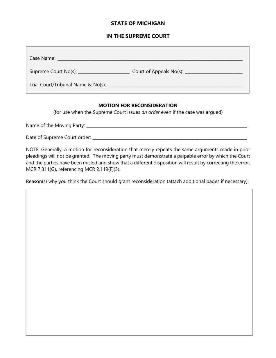 Motion for Reconsideration - Michigan, Page 1