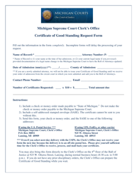 Document preview: Certificate of Good Standing Request Form - Michigan