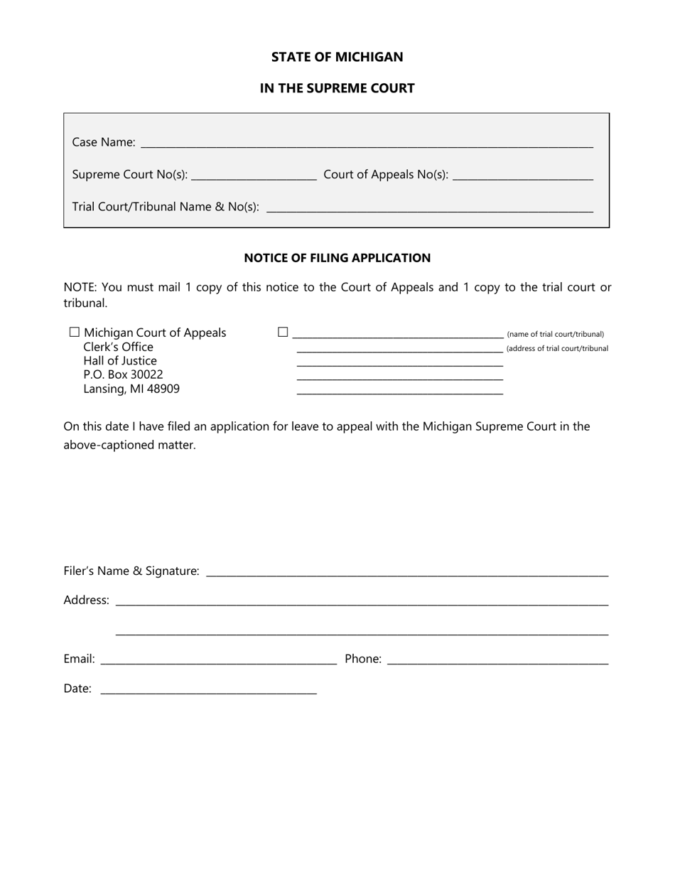 Notice of Filing Application - Michigan, Page 1