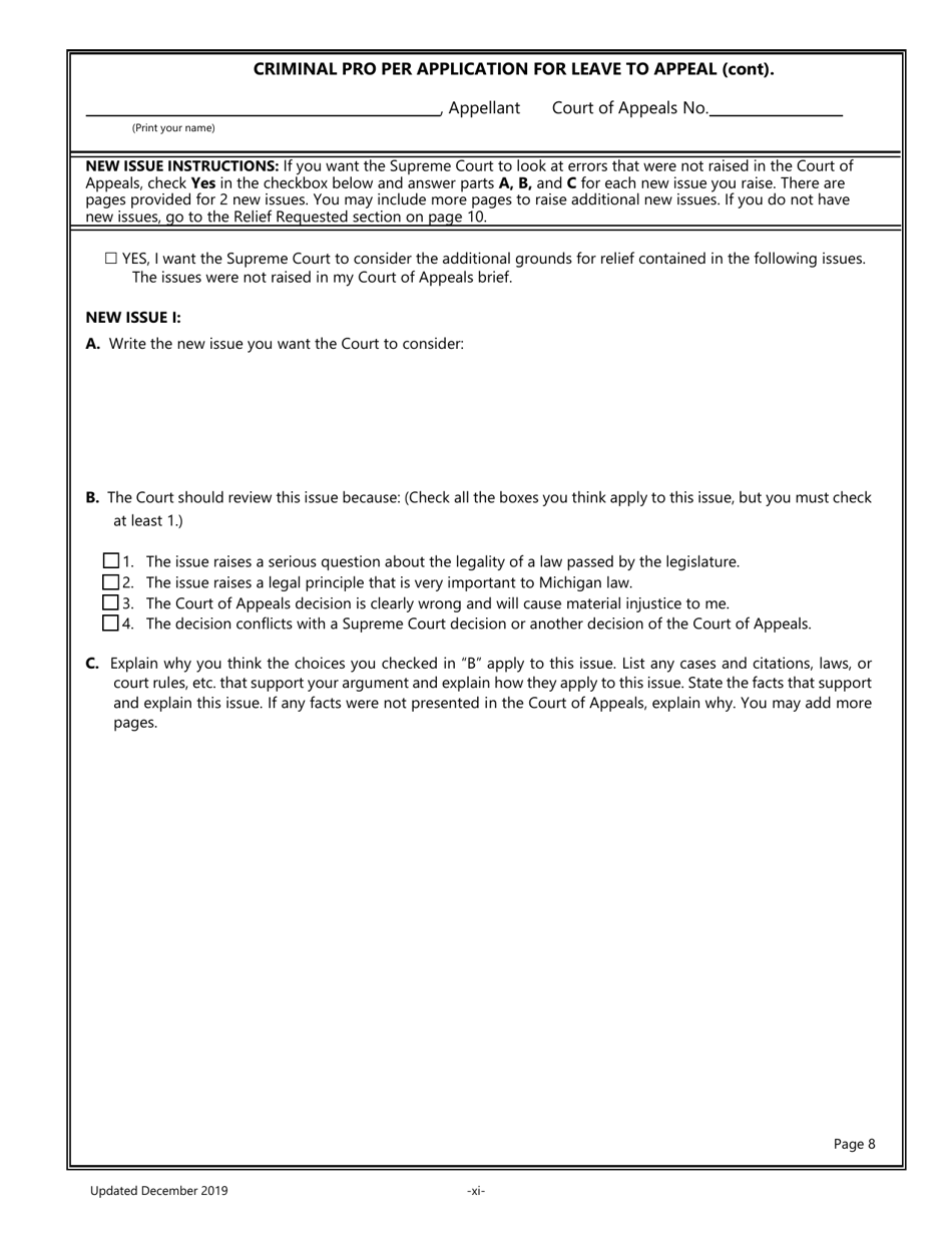 Pro Per Application for Leave to Appeal in a Criminal Case - Michigan, Page 11