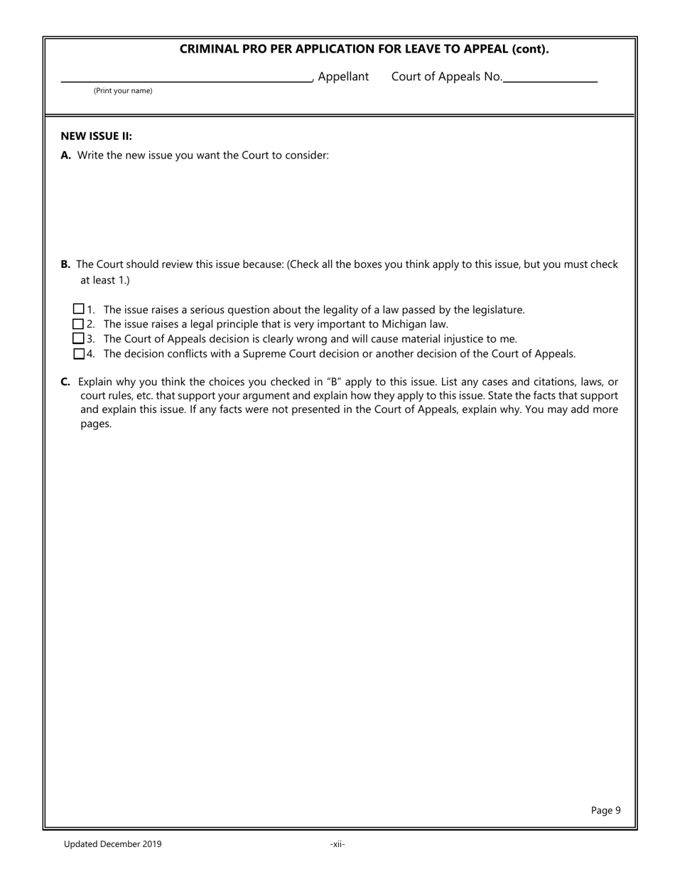 Pro Per Application for Leave to Appeal in a Criminal Case - Michigan, Page 12