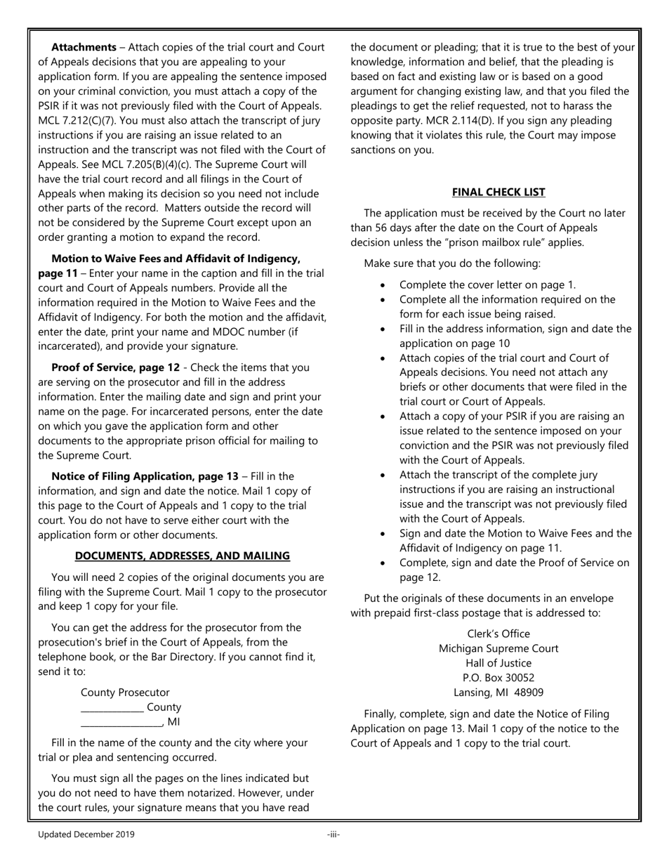 Pro Per Application for Leave to Appeal in a Criminal Case - Michigan, Page 3