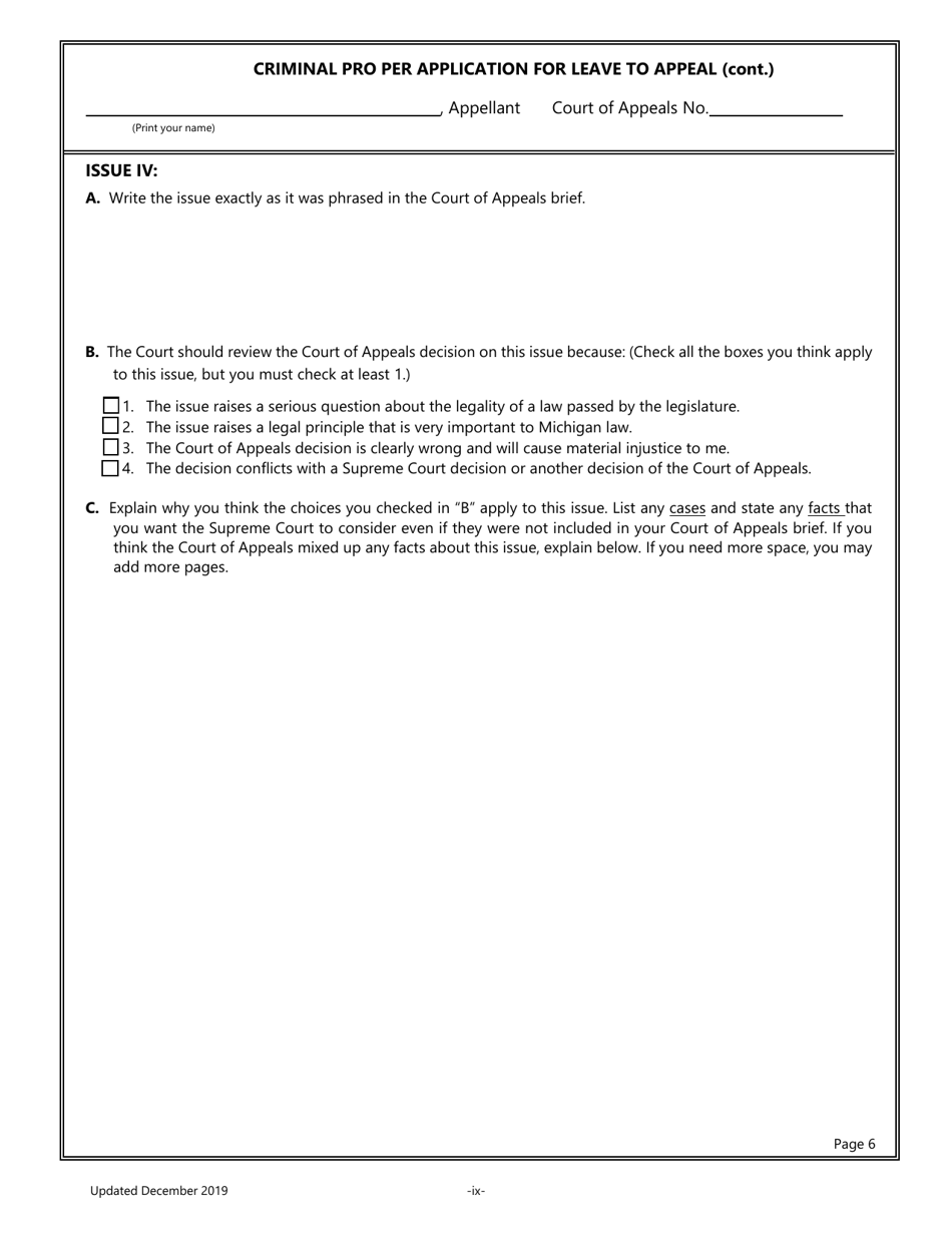 Pro Per Application for Leave to Appeal in a Criminal Case - Michigan, Page 9