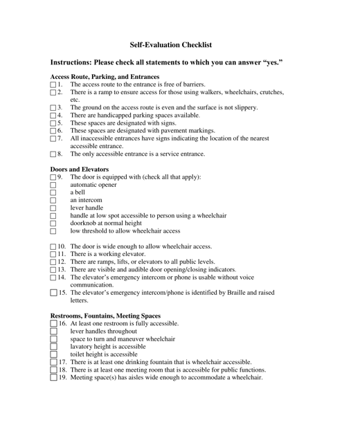 Ada Title II Self Evaluation Checklist - Michigan