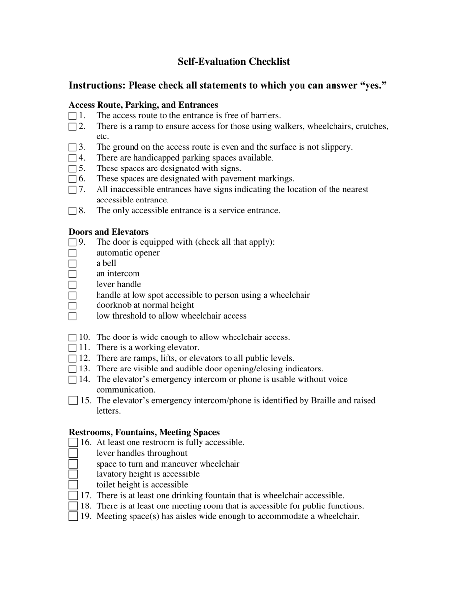 Michigan Ada Title II Self Evaluation Checklist Fill Out, Sign Online