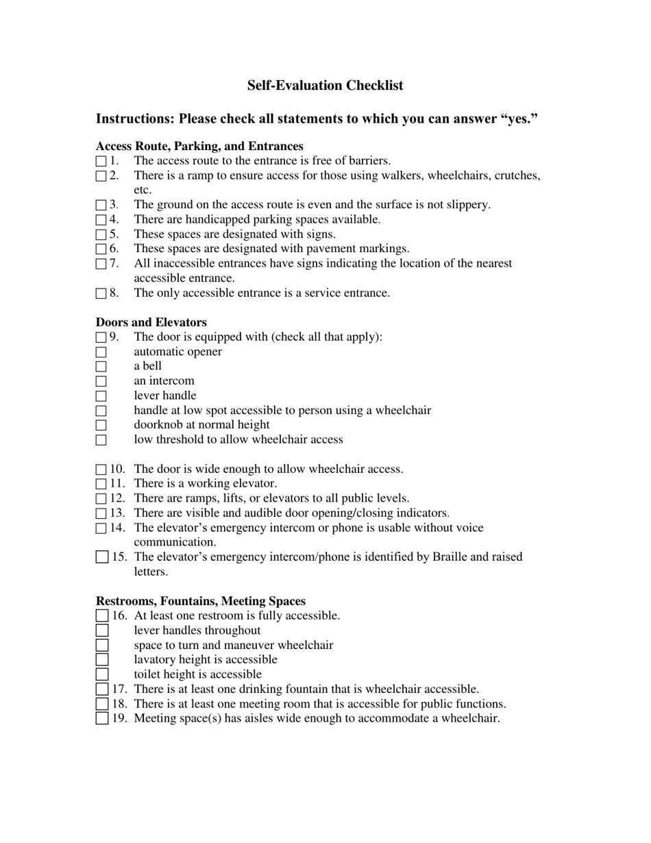 Ada Title II Self Evaluation Checklist - Michigan, Page 1