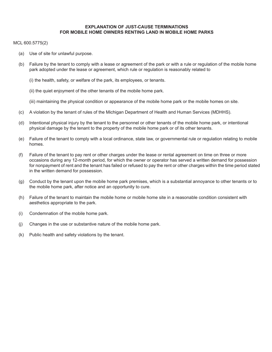 Form DC100D Demand for Possession, Termination of Tenancy, Mobile Home Park - Mobile Home Owner (Just-Cause Termination) - Michigan, Page 3