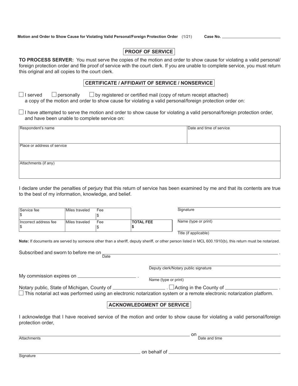 Form CC382 Motion and Order to Show Cause for Violating Valid Personal / Foreign Protection Order - Michigan, Page 3